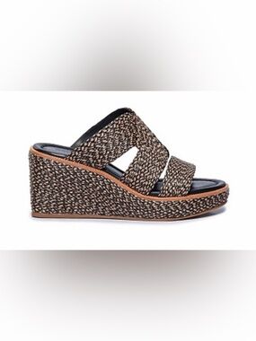 Bernardo Braided Wedge Slides in Black & Tan